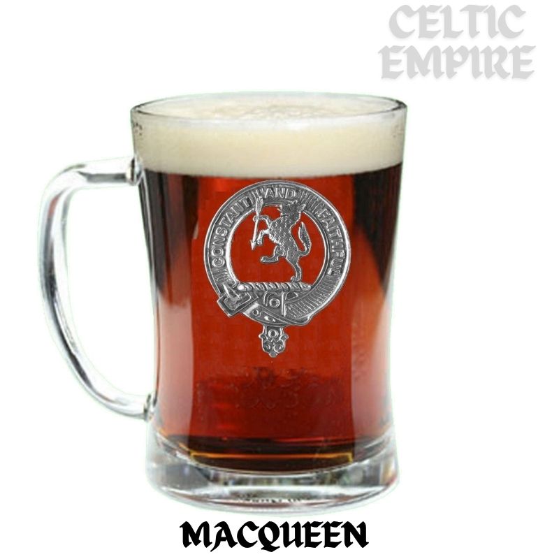 MacQueen Family Clan Crest Badge Glass Beer Mug