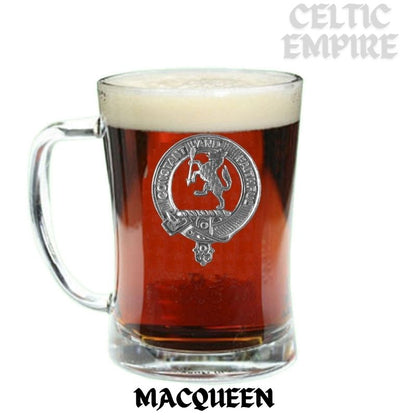 MacQueen Family Clan Crest Badge Glass Beer Mug