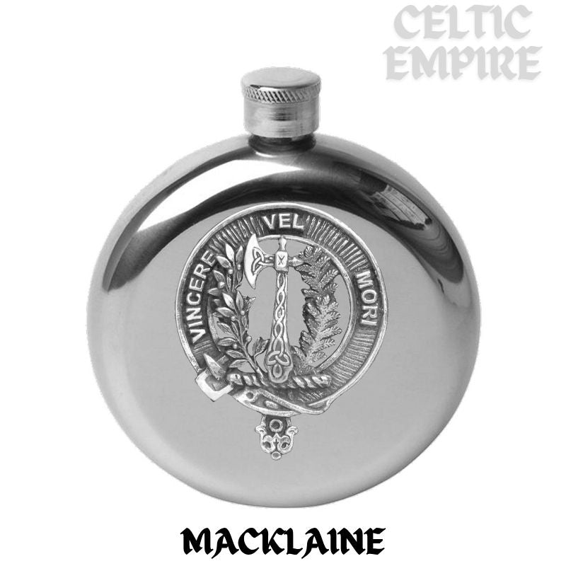 MacLaine (Lochbuie) 5oz Round Scottish Family Clan Crest Badge Stainless Steel Flask