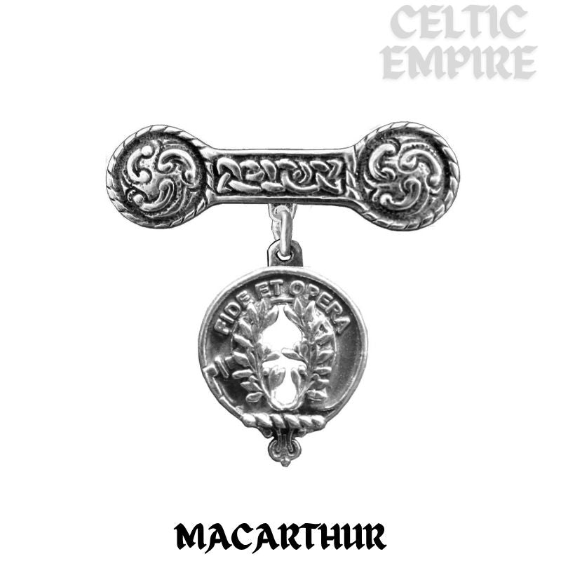 MacArthur Family Clan Crest Iona Bar Brooch - Sterling Silver