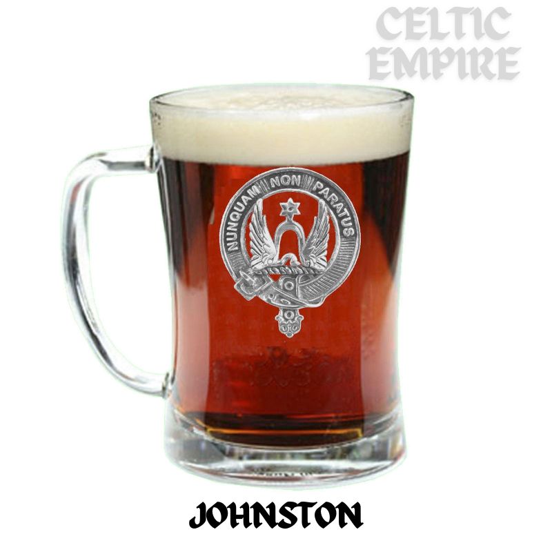 Johnston Family Clan Crest Badge Glass Beer Mug