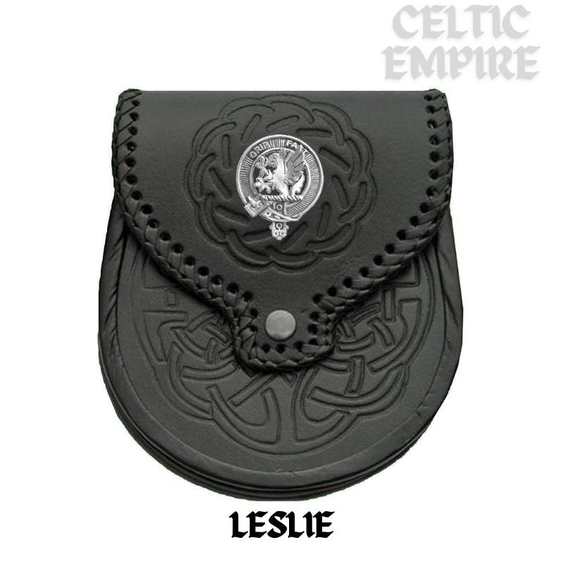 Leslie Scottish Family Clan Badge Sporran, Leather