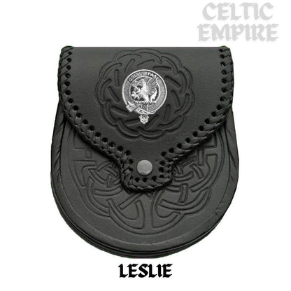Leslie Scottish Family Clan Badge Sporran, Leather