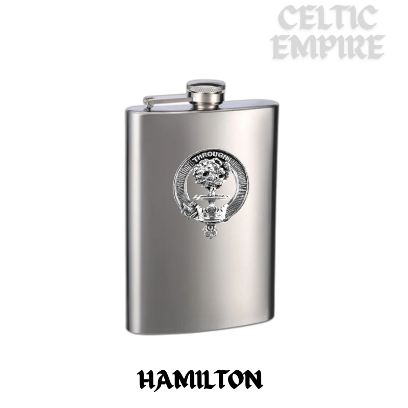 Hamilton Family Clan Crest Scottish Badge Stainless Steel  8oz Flask