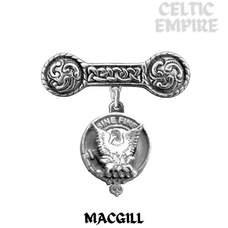 MacGill Family Clan Crest Iona Bar Brooch - Sterling Silver
