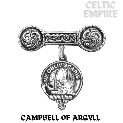Campbell (Argyll) Family Clan Crest Iona Bar Brooch - Sterling Silver