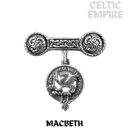 MacBeth Family Clan Crest Iona Bar Brooch - Sterling Silver