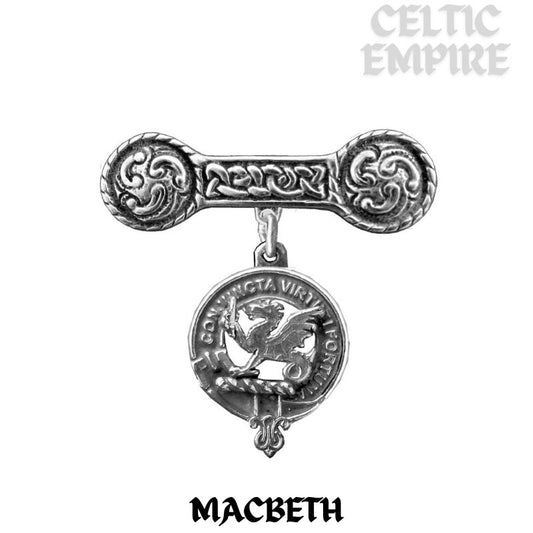 MacBeth Family Clan Crest Iona Bar Brooch - Sterling Silver