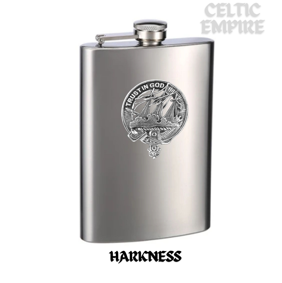 Harkness Family Clan Crest Scottish Badge Stainless Steel 8oz  Flask