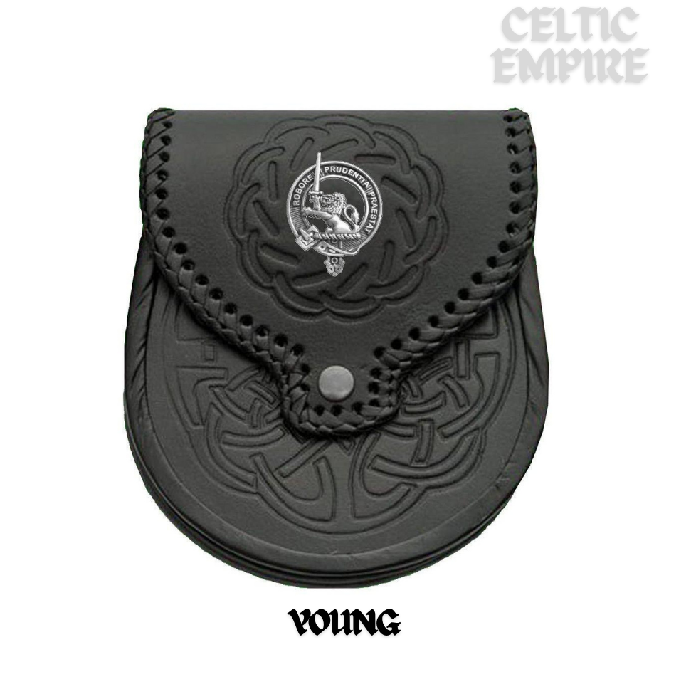 Young Scottish Family Clan Badge Sporran, Leather