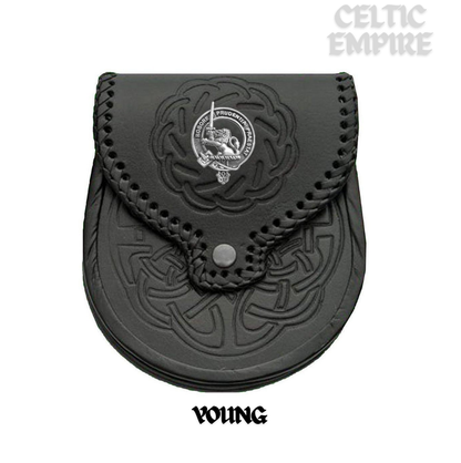 Young Scottish Family Clan Badge Sporran, Leather