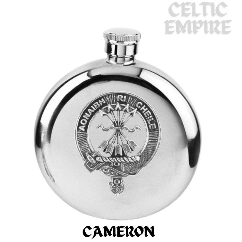 Cameron Round Family Clan Crest Scottish Badge Flask 5oz