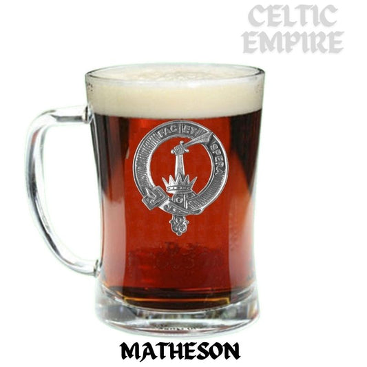 Matheson Family Clan Crest Badge Glass Beer Mug