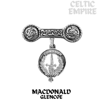 MacDonald (Glencoe) Family Clan Crest Iona Bar Brooch - Sterling Silver
