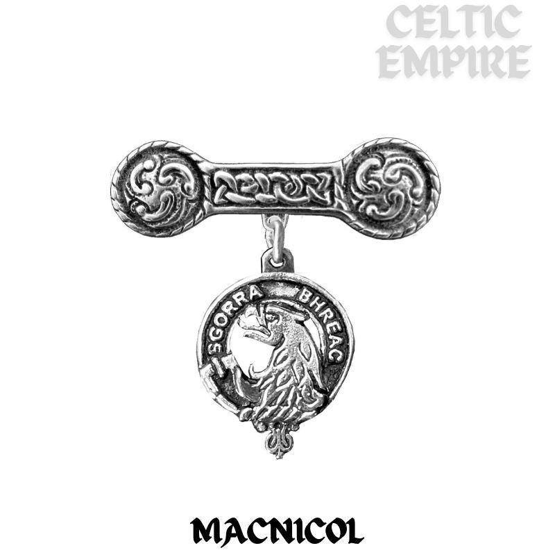 MacNicol Family Clan Crest Iona Bar Brooch - Sterling Silver