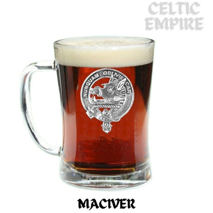 MacIver Family Clan Crest Badge Glass Beer Mug