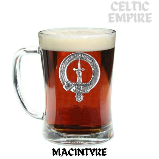 MacIntyre Family Clan Crest Badge Glass Beer Mug