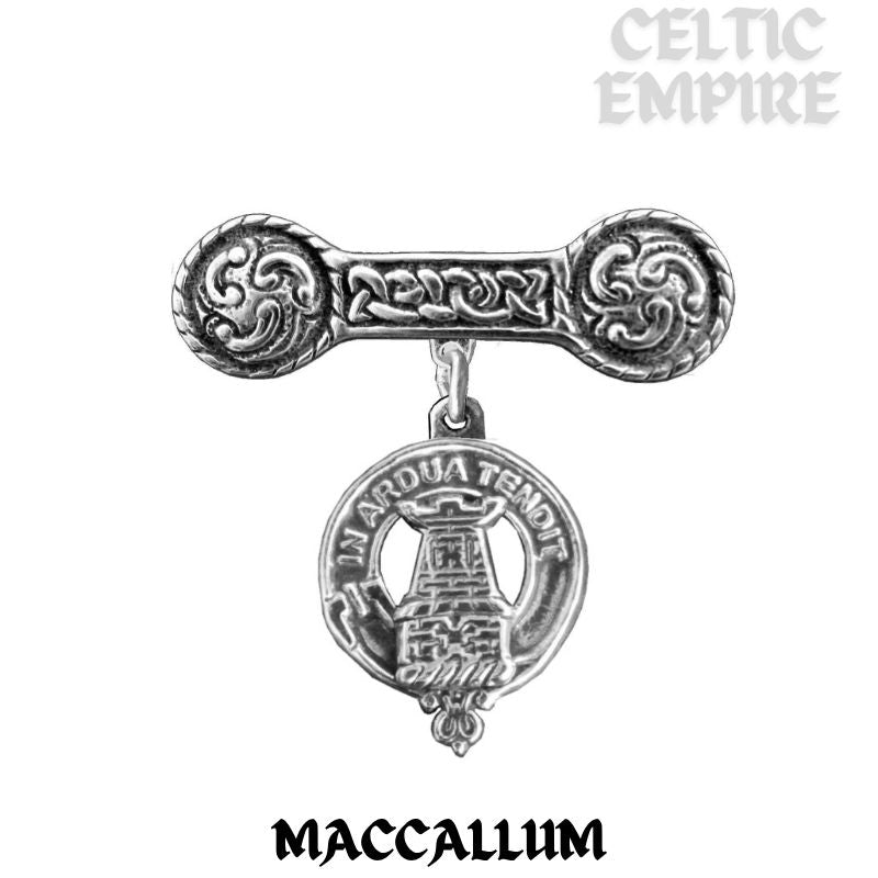 MacCallum Family Clan Crest Iona Bar Brooch - Sterling Silver