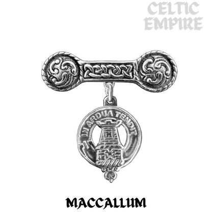 MacCallum Family Clan Crest Iona Bar Brooch - Sterling Silver