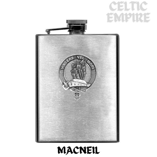 MacNeil Barra 8oz Family Clan Crest Scottish Badge Stainless Steel Flask