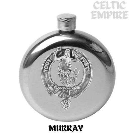 Murray (Mermaid) 5 oz Round Family Clan Crest Scottish Badge Flask
