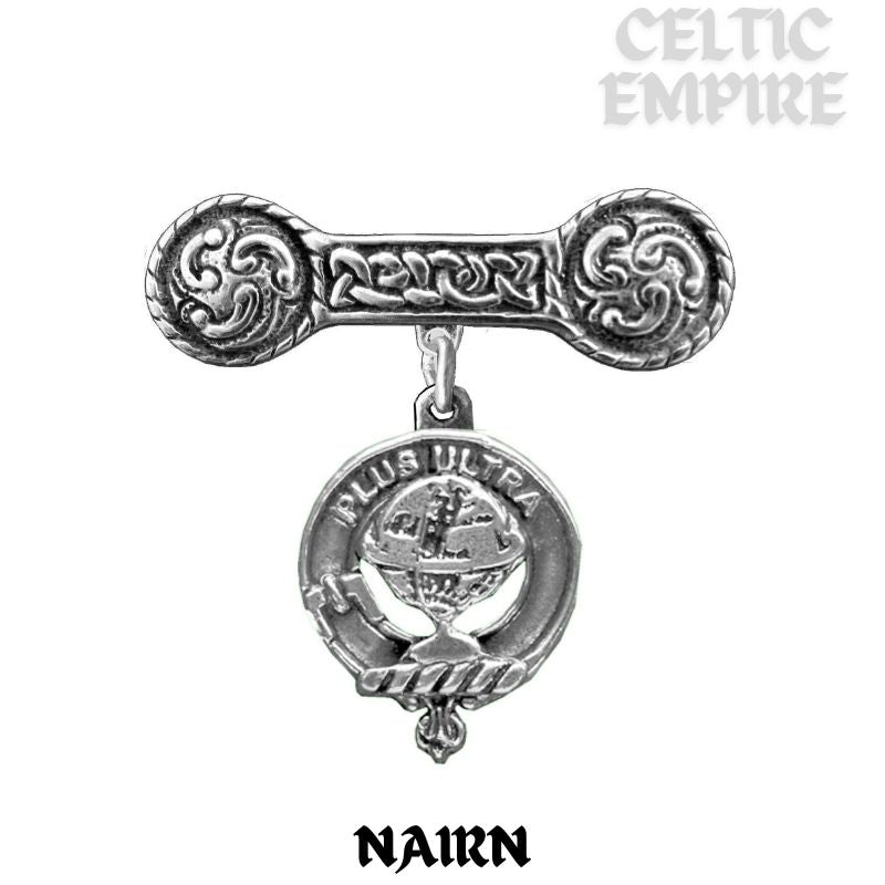 Nairn Family Clan Crest Iona Bar Brooch - Sterling Silver