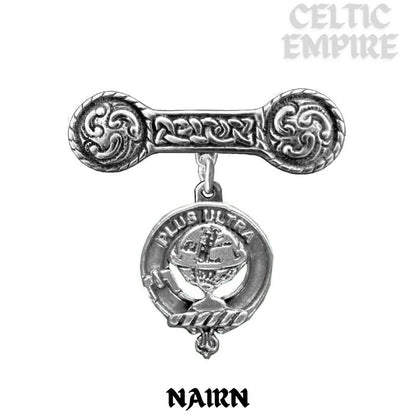 Nairn Family Clan Crest Iona Bar Brooch - Sterling Silver