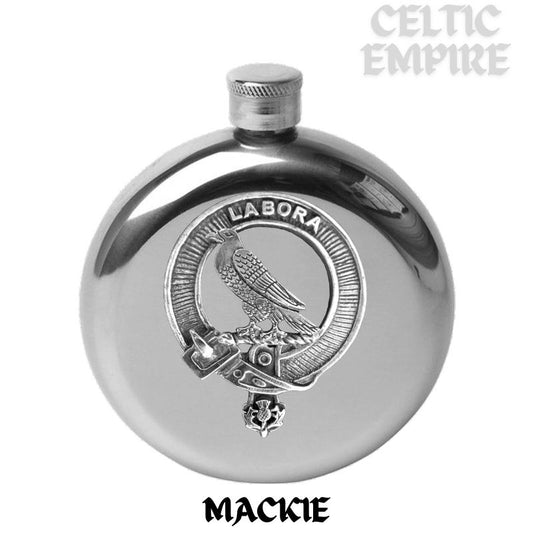 MacKie 5oz Round Scottish Family Clan Crest Badge Stainless Steel Flask
