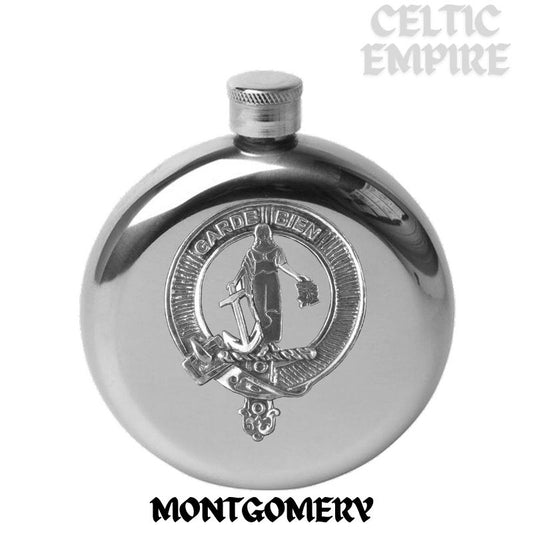 Montgomery Round Family Clan Crest Scottish Badge 5 oz Flask