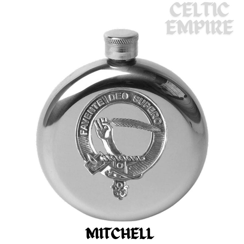 Mitchell 5oz Round Family Clan Crest Scottish Badge Flask