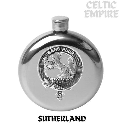 Sutherland 5 oz Round Family Clan Crest Scottish Badge Flask