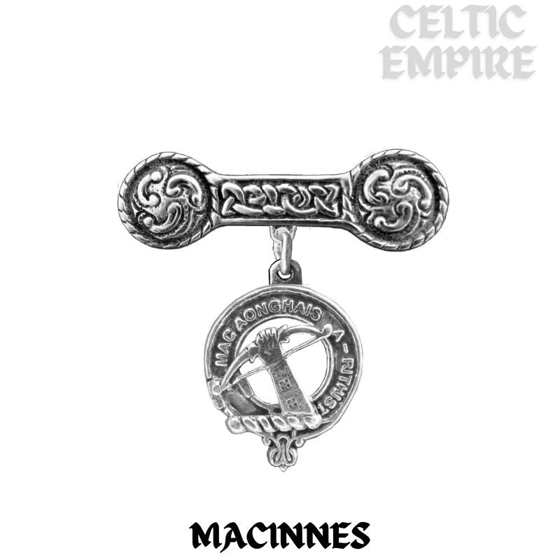MacInnes Family Clan Crest Iona Bar Brooch - Sterling Silver