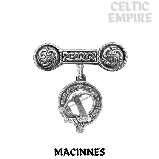 MacInnes Family Clan Crest Iona Bar Brooch - Sterling Silver