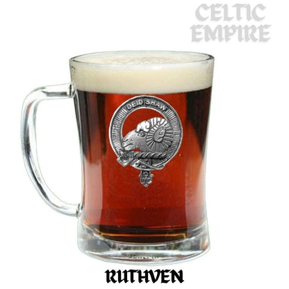 Ruthven Family Clan Crest Badge Glass Beer Mug