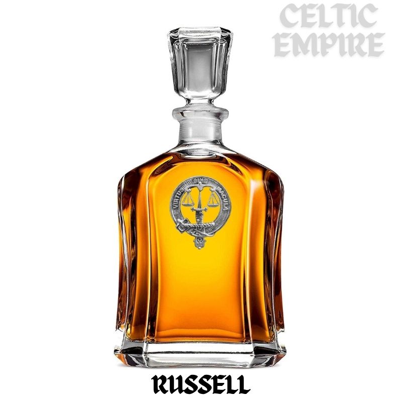 Russell Family Clan Crest Badge Whiskey Decanter