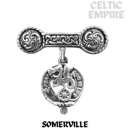 Somerville Family Clan Crest Iona Bar Brooch - Sterling Silver