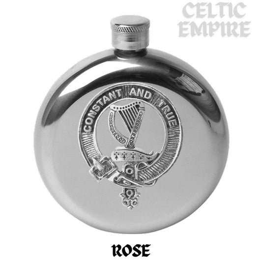 Rose 5oz Round Scottish Family Clan Crest Badge Stainless Steel Flask