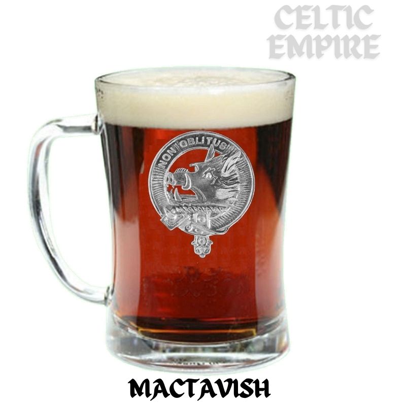 MacTavish Family Clan Crest Badge Glass Beer Mug