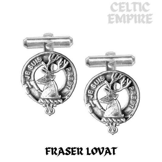 Fraser Lovat Family Clan Crest Scottish Cufflinks; Pewter, Sterling Silver and Karat Gold