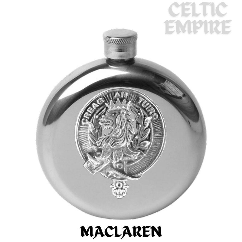 MacLaren 5oz Round Family Clan Crest Scottish Badge Flask