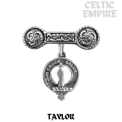 Taylor Family Clan Crest Iona Bar Brooch - Sterling Silver