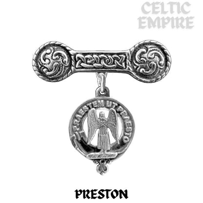 Preston Family Clan Crest Iona Bar Brooch - Sterling Silver