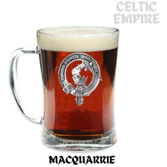 MacQuarrie Family Clan Crest Badge Glass Beer Mug