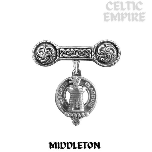 Middleton Family Clan Crest Iona Bar Brooch - Sterling Silver
