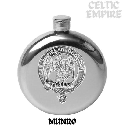 Munro 5 oz Round Family Clan Crest Scottish Badge Flask