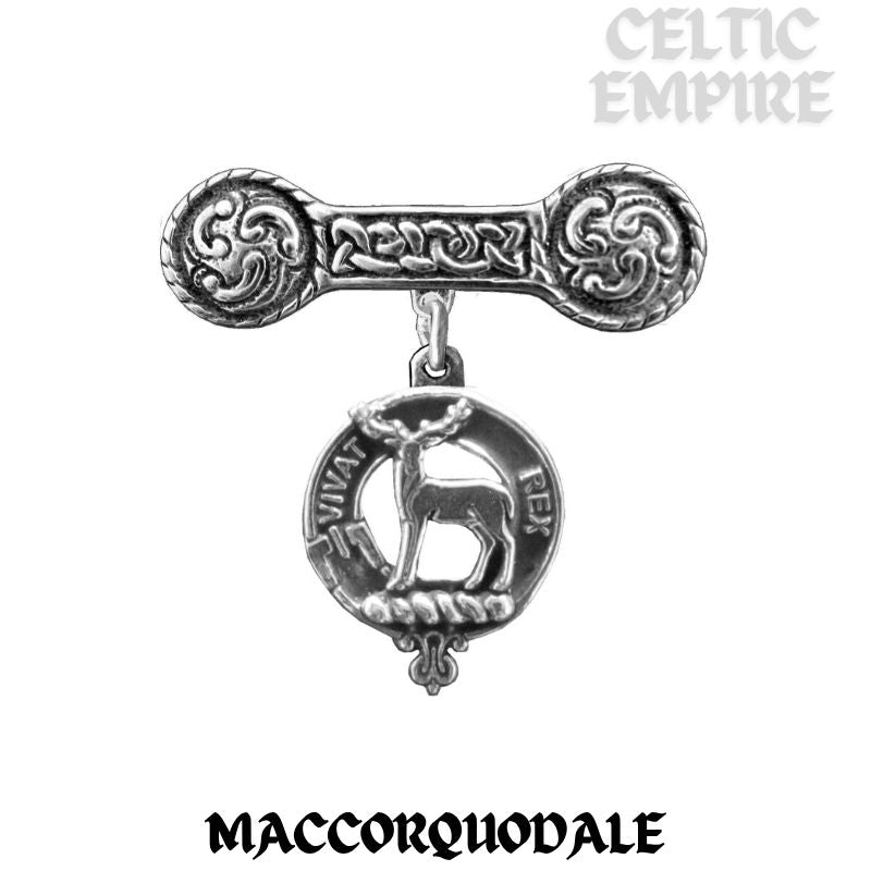 MacCorquodale Family Clan Crest Iona Bar Brooch - Sterling Silver