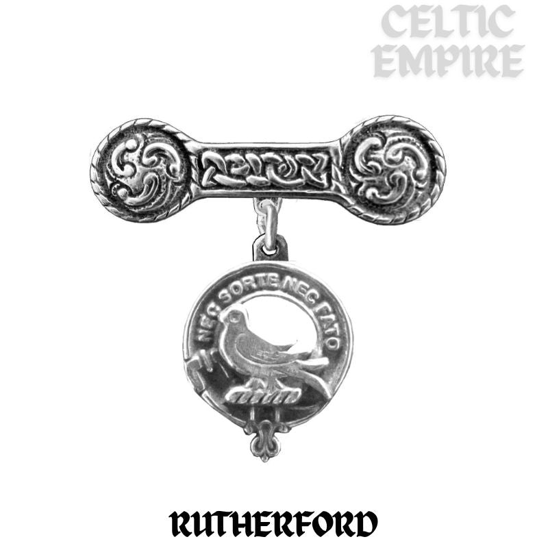 Rutherford Family Clan Crest Iona Bar Brooch - Sterling Silver