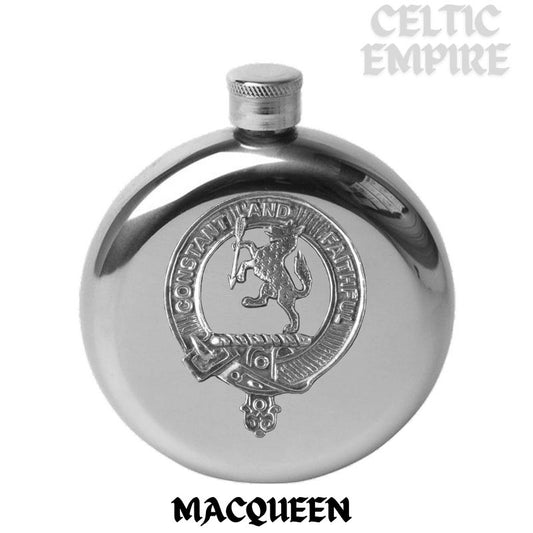 MacQueen 5oz Round Family Clan Crest Scottish Badge Flask