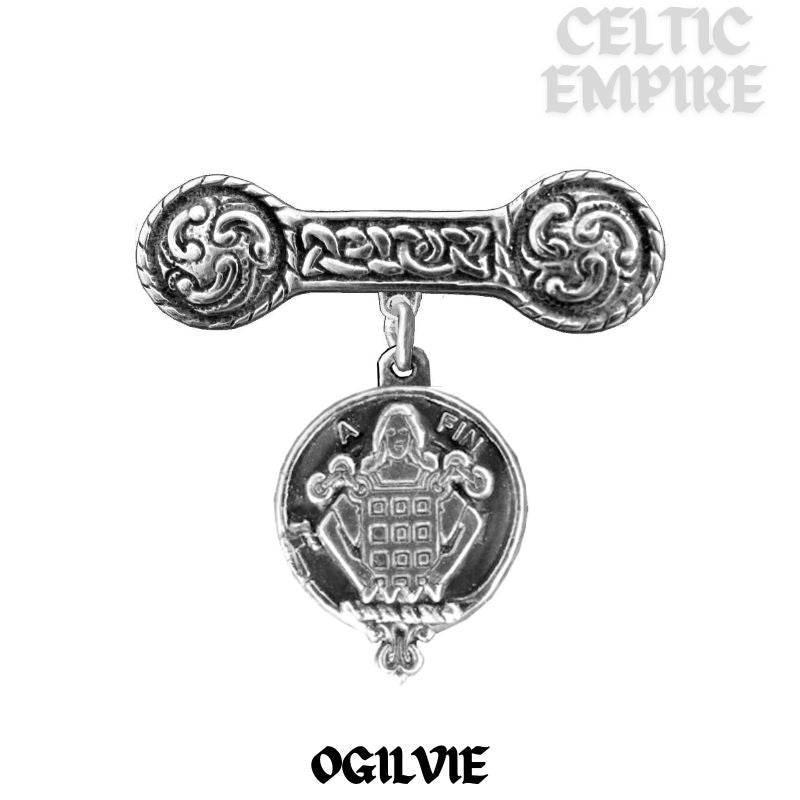 Ogilvie Family Clan Crest Iona Bar Brooch - Sterling Silver
