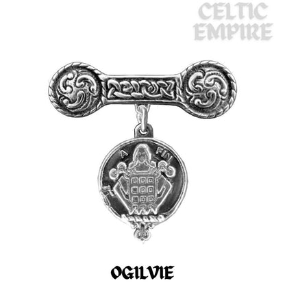 Ogilvie Family Clan Crest Iona Bar Brooch - Sterling Silver